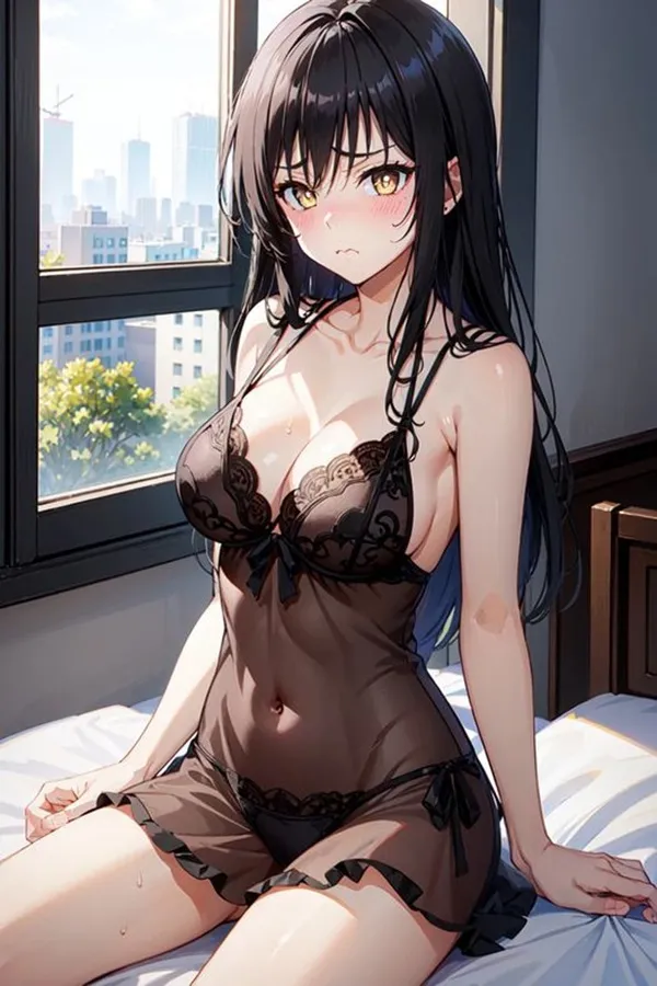 Ảnh yui kotegawa sexy có một người phụ nữ đang ngồi trên giường trong đồ lót