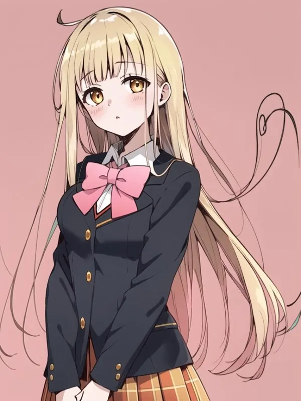 Anime shiina mahiru có một cô gái mái tóc vàng dài mặc đồng phục học sinh