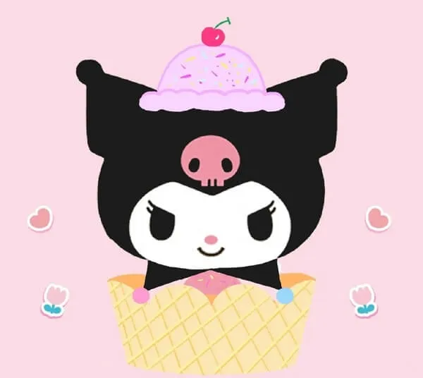 Có một con mèo đen và trắng với chiếc bánh cupcake trên đầu