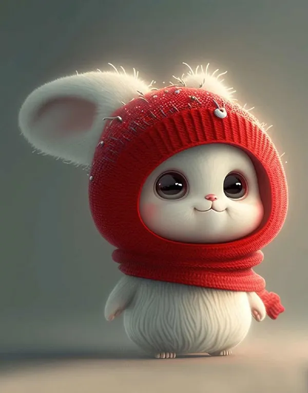 Có một con chuột trắng đội mũ đỏ và khăn quàng cổ