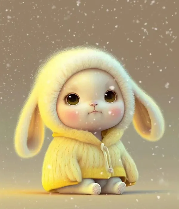 Hình minh họa cho một chú thỏ nhỏ dễ thương mặc áo khoác màu vàng