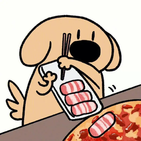 Có một phim hoạt hình của con chó ăn pizza với đũa