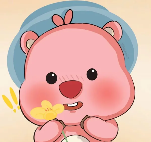 Có một con gấu hoạt hình đang ăn miếng thức