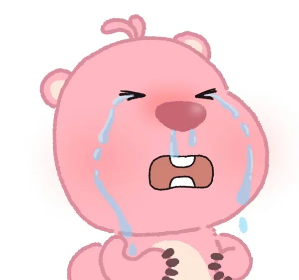 Crying pink teddy bear ngồi trên mặt đất với những giọt nước mắt chảy ra từ đôi của nó