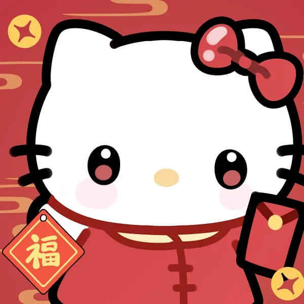 Có một bộ phim hoạt hình hello kitty cầm món quà trong tay