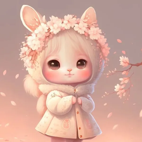 Cô bé mặc áo khoác lông với vương miện hoa trên đầu