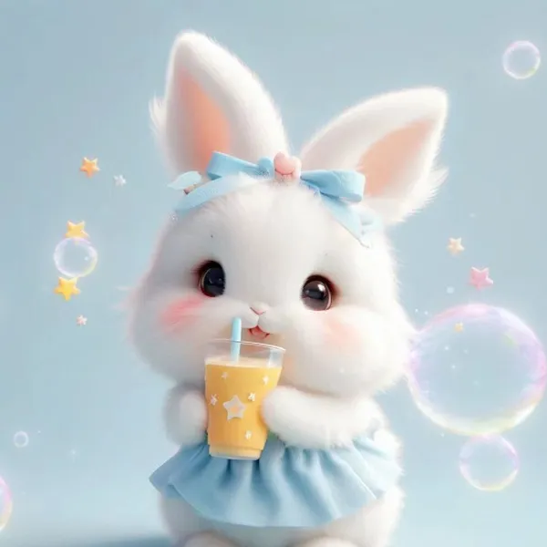 Có một con thỏ trắng đang cầm đồ uống trong tay