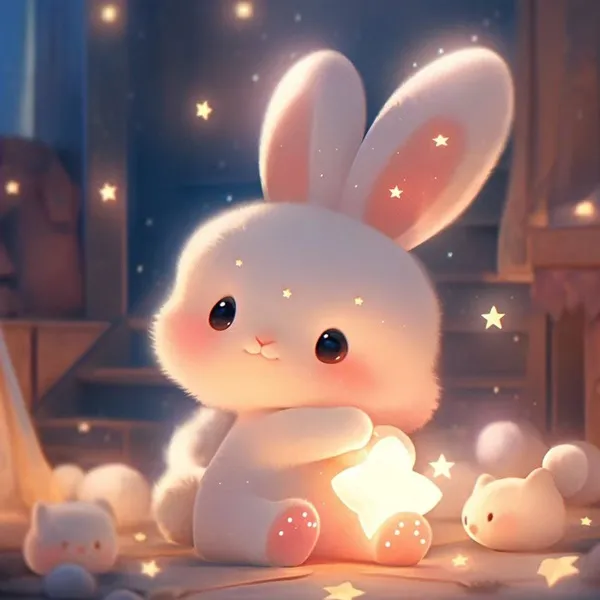Có một con thỏ trắng đang ngồi bên cạnh gấu bông
