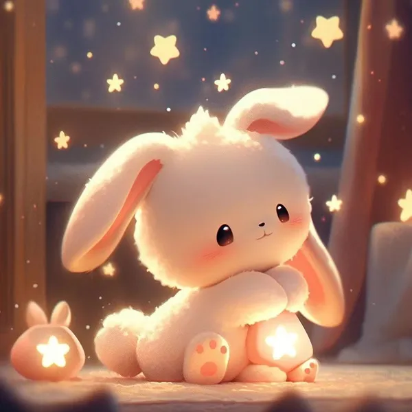 Có một con thỏ trắng đang ngồi trên sàn nhà