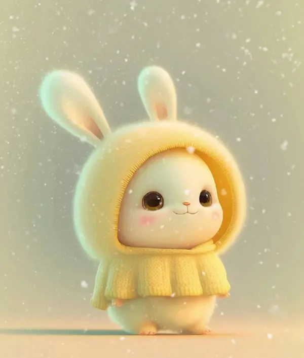 Có một chú thỏ nhỏ dễ thương mặc áo hoodie màu vàng