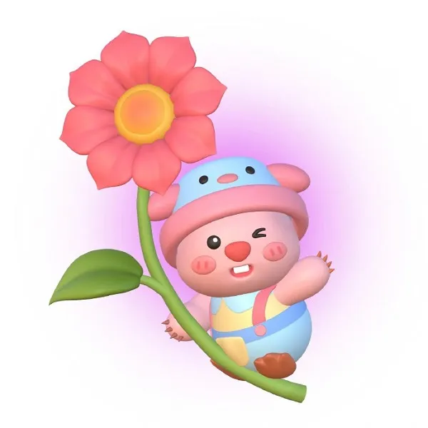 Đây là hình ảnh của một nhân vật hoạt đang cầm bông hoa