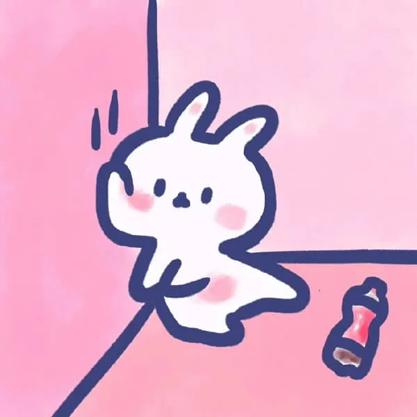 Có một bản vẽ của con thỏ trắng với chai soda