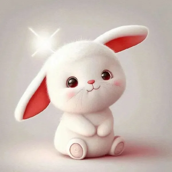 Có một con thỏ trắng với đôi tai đỏ ngồi trên mặt đất