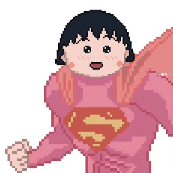 Có một hình ảnh pixel của cô gái ăn mặc như siêu nhân