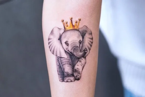 Có một hình xăm con voi vương miện trên đầu