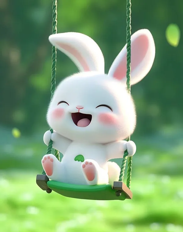 Có một con thỏ trắng đang ngồi trên chiếc xích đu
