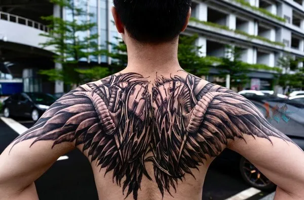 Đây là hình ảnh của một người đàn ông có đôi cánh trên lưng