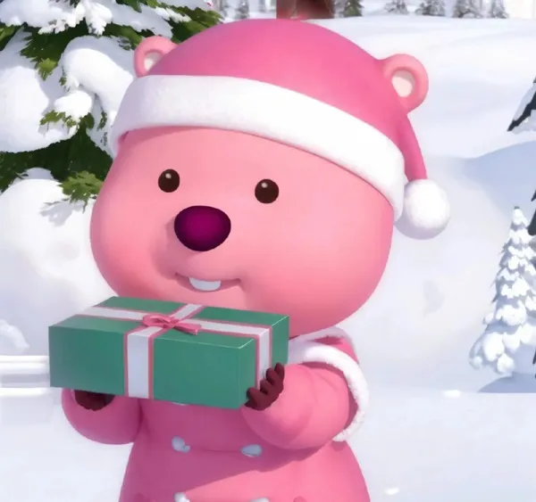 Gấu ông già noel cầm một món quà trong tuyết với cây thông nền