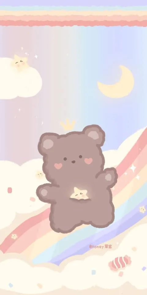 Có một con gấu bông đang ngồi trên mây hình nền avatar gấu cute