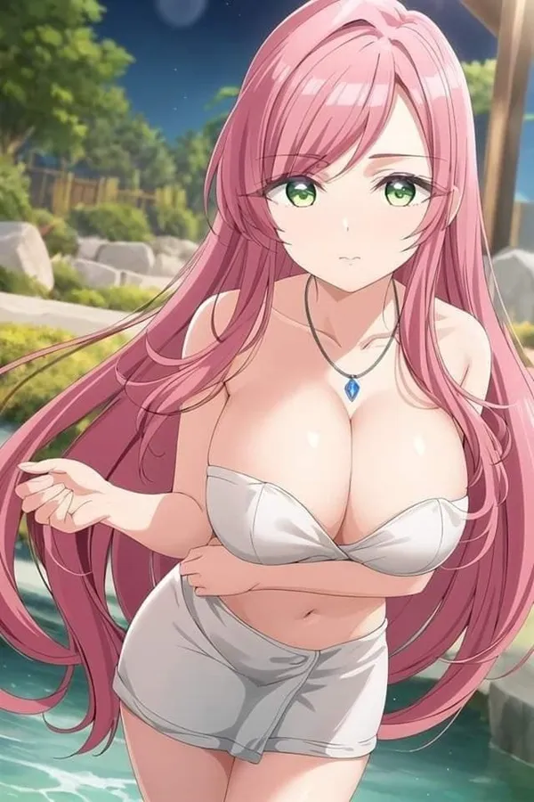 Hanazono hahari bikini có một cô gái mái tóc hồng trong bộ đứng nước