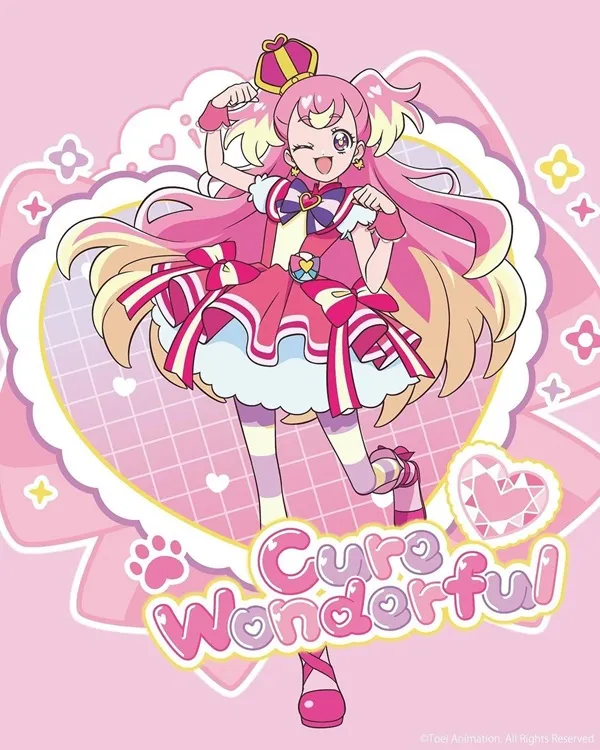 Ảnh cure wonderful chibi cận cảnh một nhân vật hoạt hình với nền màu hồng