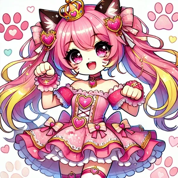 Ảnh cure wonderful chibi cô gái anime dễ thương trong chiếc váy màu hồng với trái tim và cung trên đầu