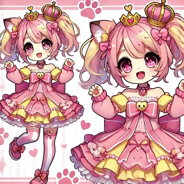 Hình ảnh cure wonderful cô gái anime dễ thương với mái tóc màu hồng mặc một chiếc váy và vương miện vàng