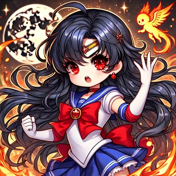 Hình ảnh hino rei một cô gái anime với mái tóc đen dài và đôi mắt đỏ trong trang phục thủy thủ