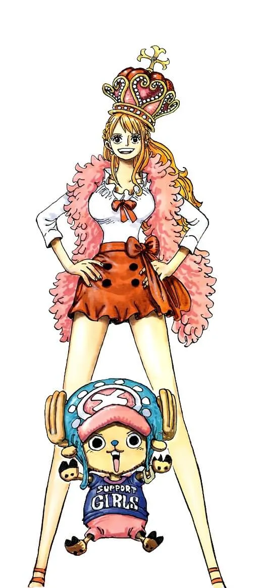 Hình ảnh nami one piece có một bản vẽ của người phụ nữ mặc trang phục màu hồng với con khỉ