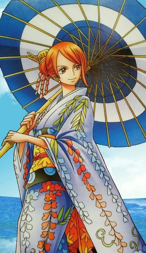 Hình ảnh nami có một người phụ nữ trong kimono với chiếc trên bãi biển