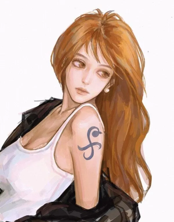 Hình ảnh nami one piece có một bản vẽ của người phụ nữ xăm trên cánh tay cô ấy