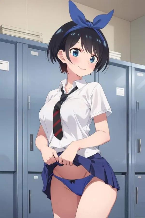 Ảnh sarashina ruka hentai có một người phụ nữ mặc đồng phục học sinh đứng trước tủ khóa
