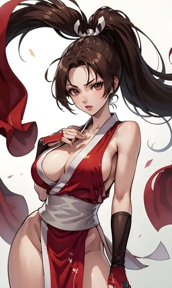 Ảnh shiranui mai hentai hình của một người phụ nữ mặc trang phục màu đỏ và trắng với mái tóc dài