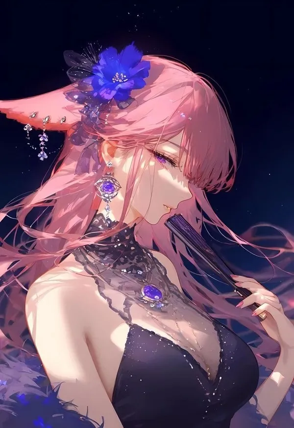 Ảnh yae miko cute cô gái anime dễ thương với mái tóc hồng và hoa màu xanh trên