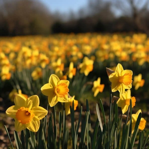 một cánh đồng của Daffores màu vàng hoa thủy tiên