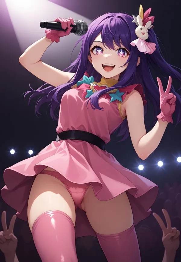 Ảnh hoshino ai hentai cô gái mặc váy màu hồng cầm micro trên sân khấu