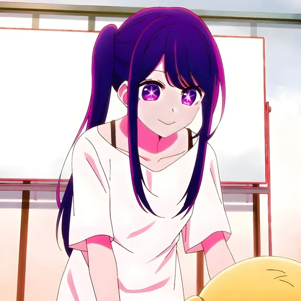 Hoshino ai hentai có một cô gái với mái tóc màu tím cầm con gấu bông