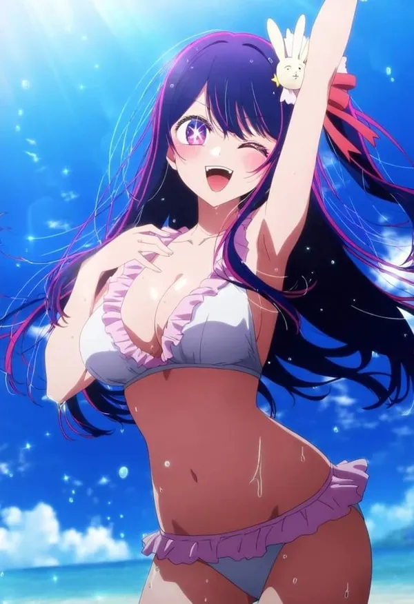 Hoshino ai hentai hình ảnh một người phụ nữ mặc bikini đứng trên bãi biển