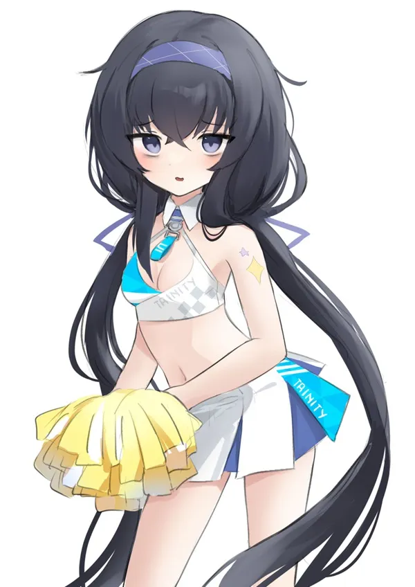 Kozeki ui cosplay cô gái anime với mái tóc đen dài mặc trang phục cổ vũ