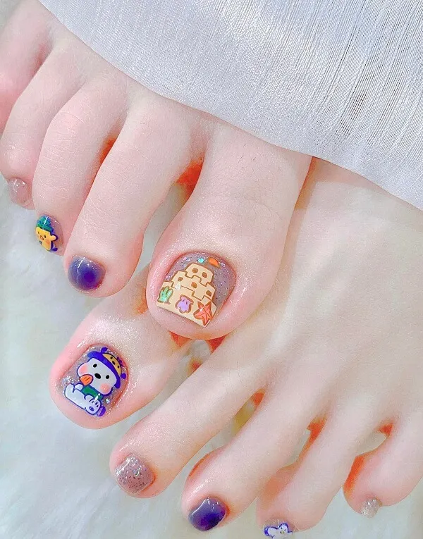 Nail chân cute đây là một cận cảnh của người với các thiết kế khác nhau trên chúng
