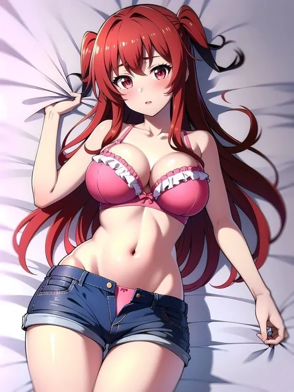 Naruse mio hentai hình ảnh một người phụ nữ có mái tóc đỏ mặc áo ngực màu hồng