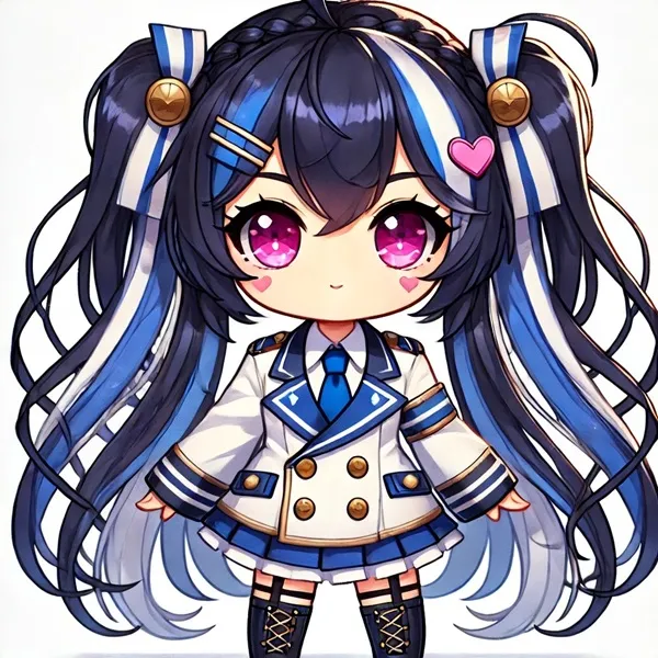 Nemugaki fubuki chibi cô gái anime xinh đẹp với mái tóc dài màu xanh mặc đồng phục học sinh