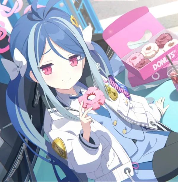 Nemugaki fubuki chibi có một cô gái anime đang cầm chiếc bánh rán trong tay