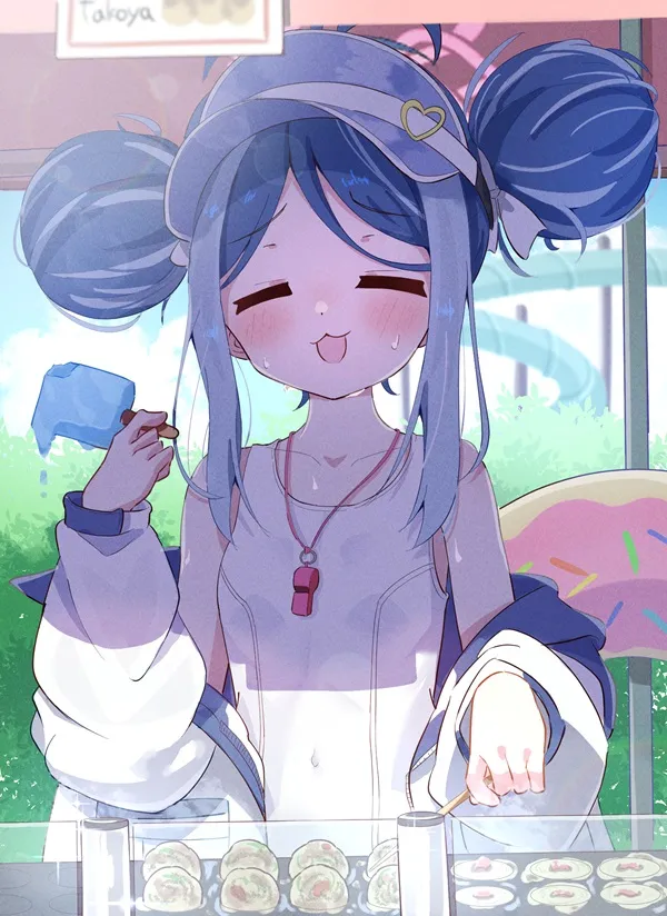 Nemugaki fubuki chibi có một cô gái đang cầm chiếc bánh cupcake trong tay