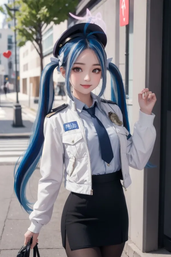 Nemugaki fubuki chibi có một người phụ nữ mái tóc xanh mặc đồng phục và cầm ví