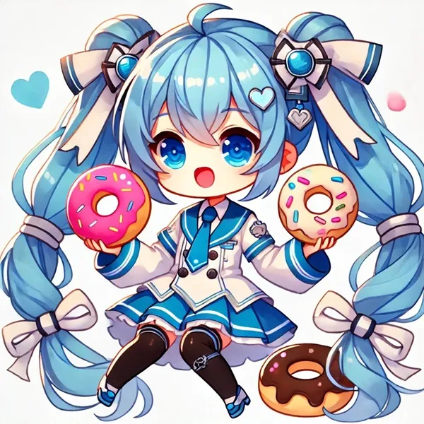 Nemugaki fubuki cute đây là bản vẽ của một cô gái với mái tóc dài màu xanh cầm hai chiếc bánh rán