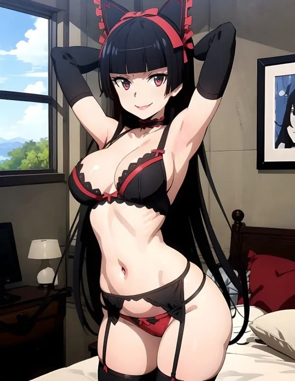 Ảnh rory mercury hentai đây là hình của một người phụ nữ trong bộ đồ lót tạo dáng trên giường