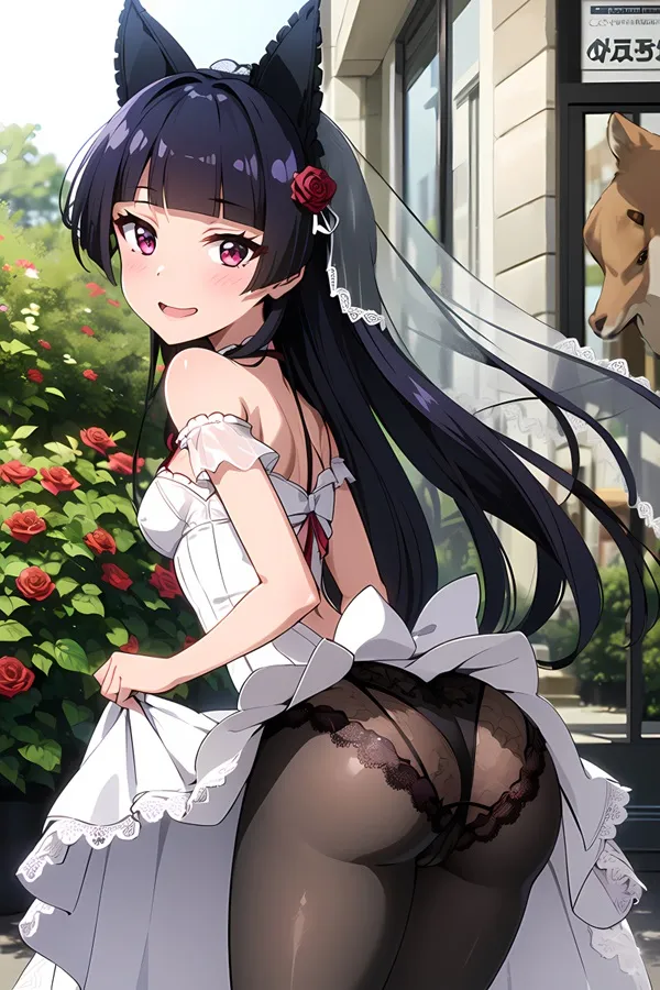 Ảnh rory mercury hentai có một người phụ nữ mặc váy trắng và tai mèo đen