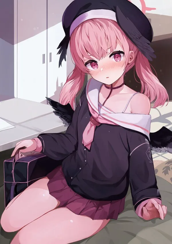 Ảnh shimoe koharu sexy có một cô gái anime ngồi trên sàn nhà với chiếc ví