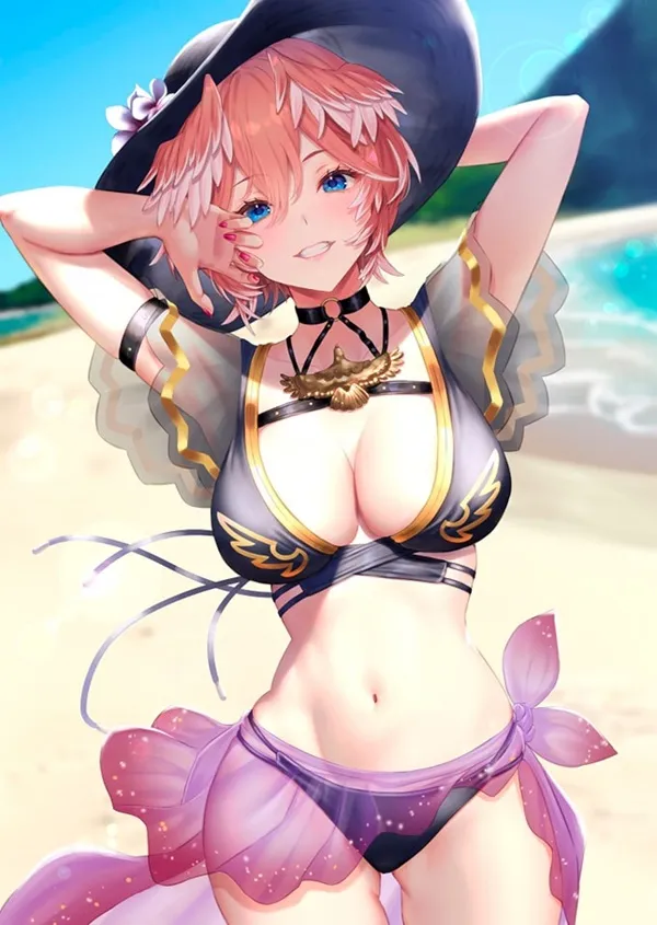 Takane lui bikini hình ảnh một người phụ nữ mặc và mũ trên bãi biển